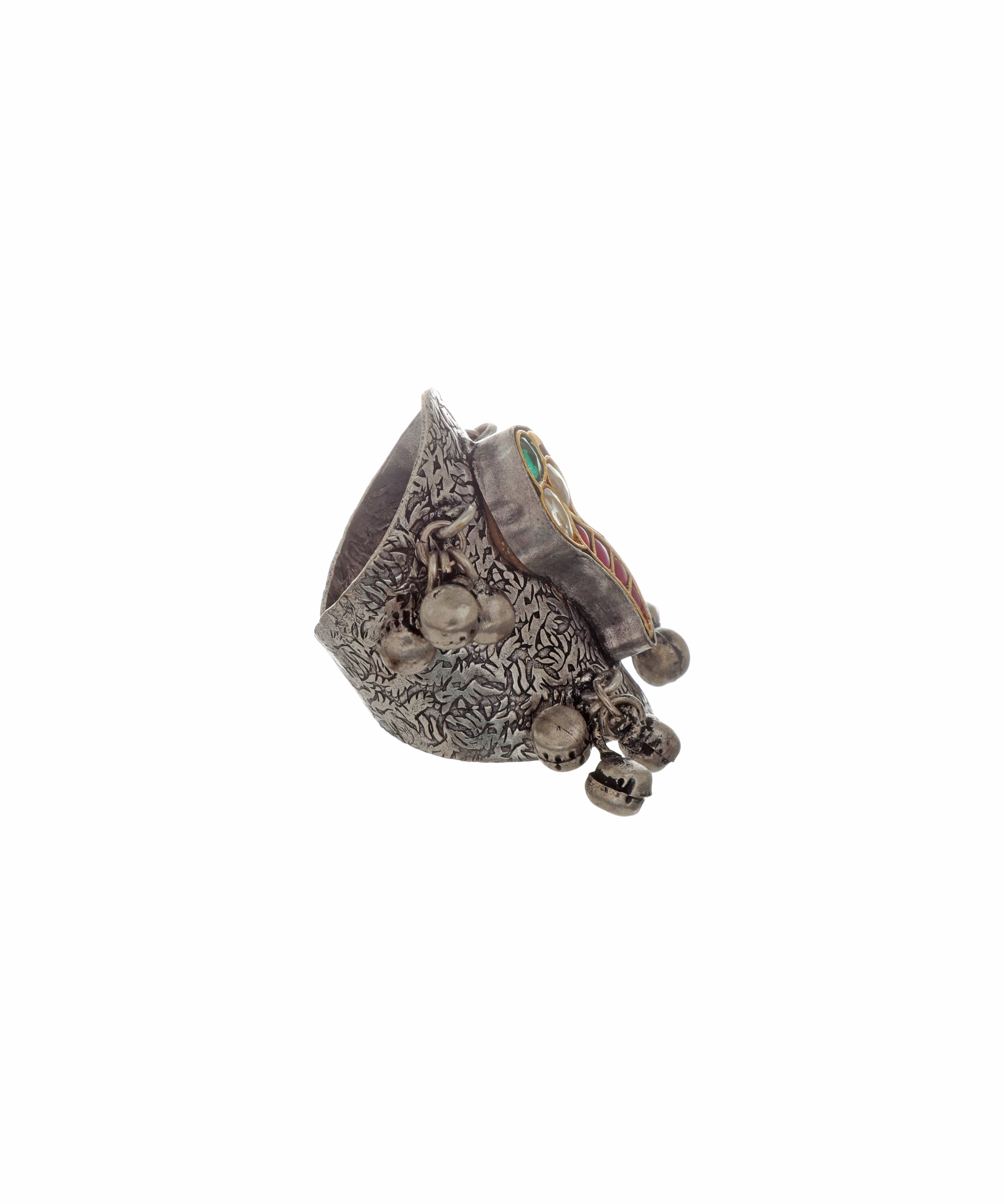 Carved Bell Drop Oxidised Ring | Stylika