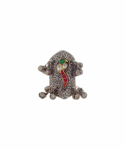 Carved Bell Drop Oxidised Ring | Stylika