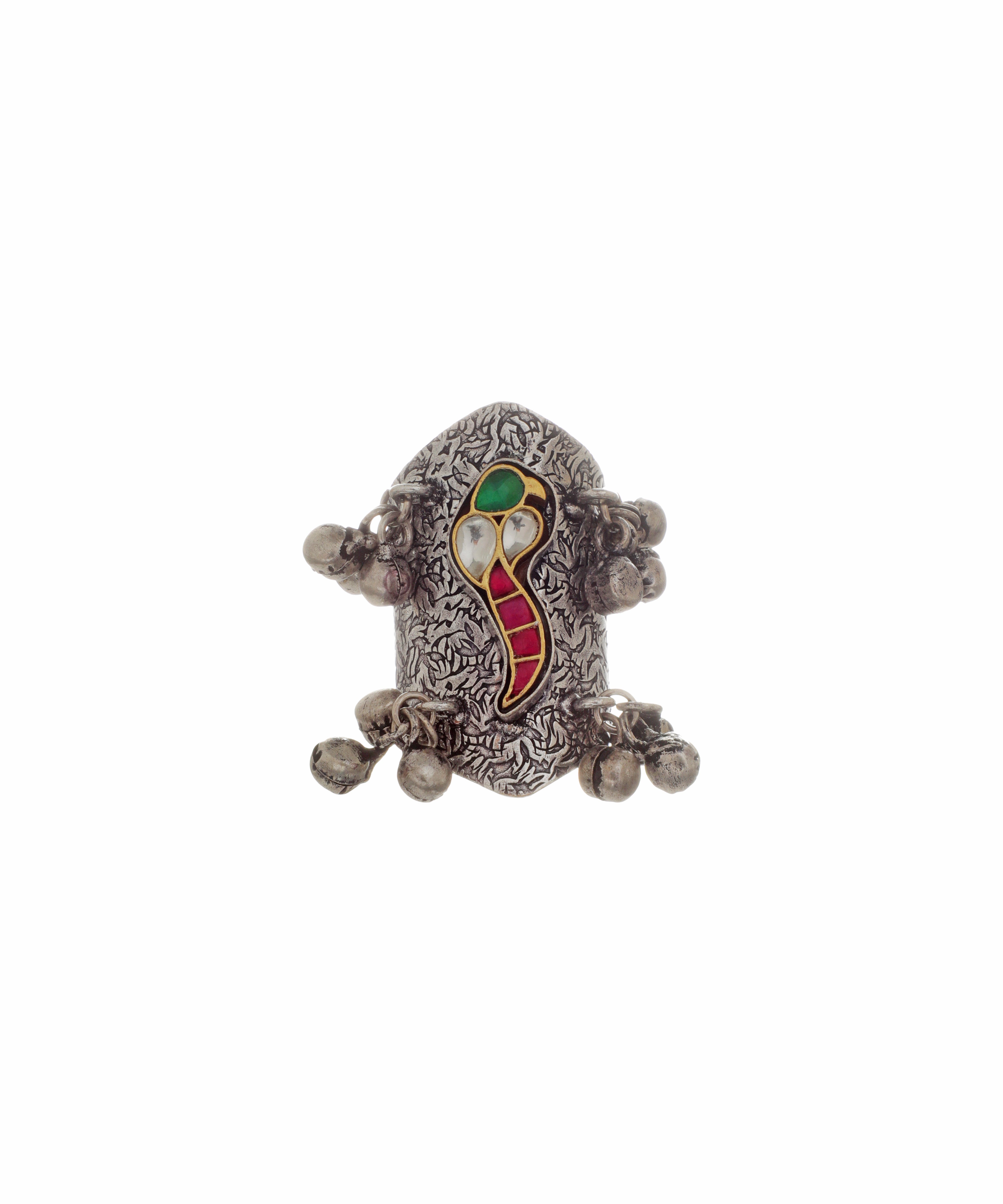 Carved Bell Drop Oxidised Ring | Stylika