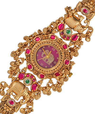 Ornate bracelet watch with a central circular dial design