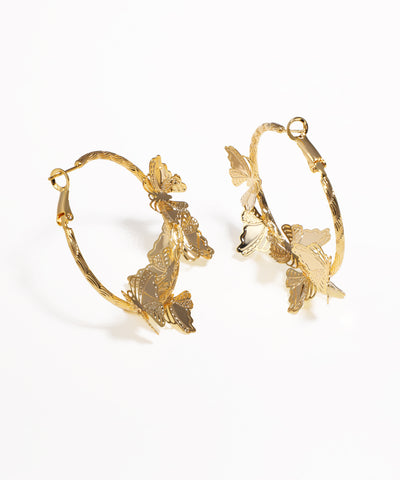 Hoop Earrings with Fluttering Butterflies | Stylika