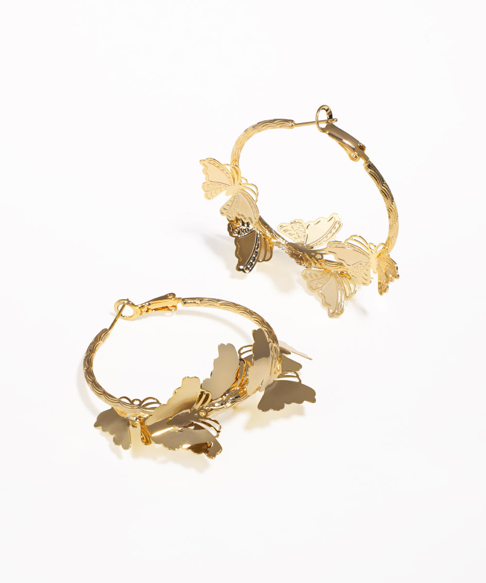 Hoop Earrings with Fluttering Butterflies | Stylika