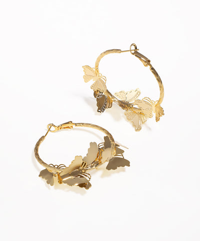 Hoop Earrings with Fluttering Butterflies | Stylika