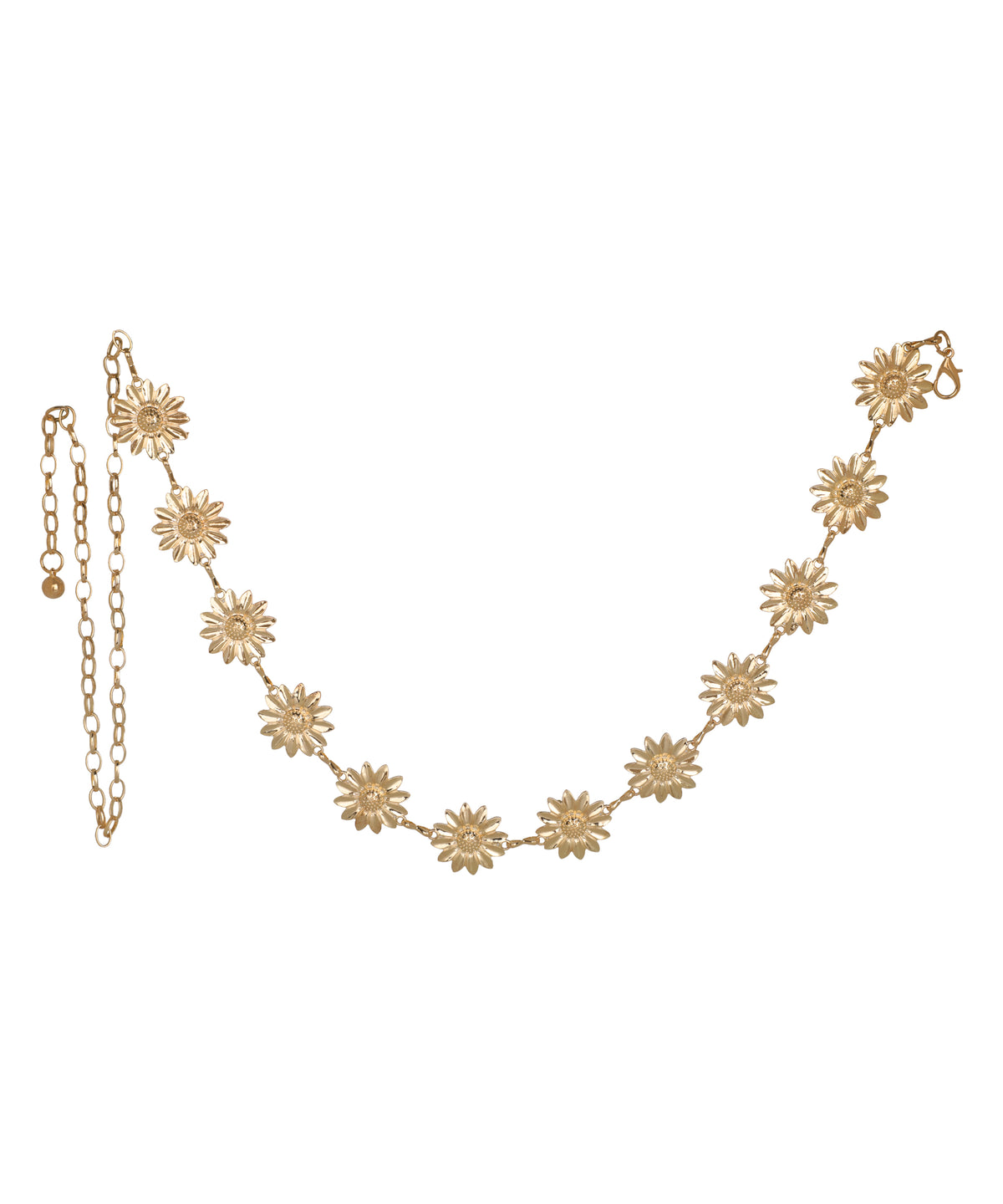 Waist chain featuring repeated sunflower floral motifs