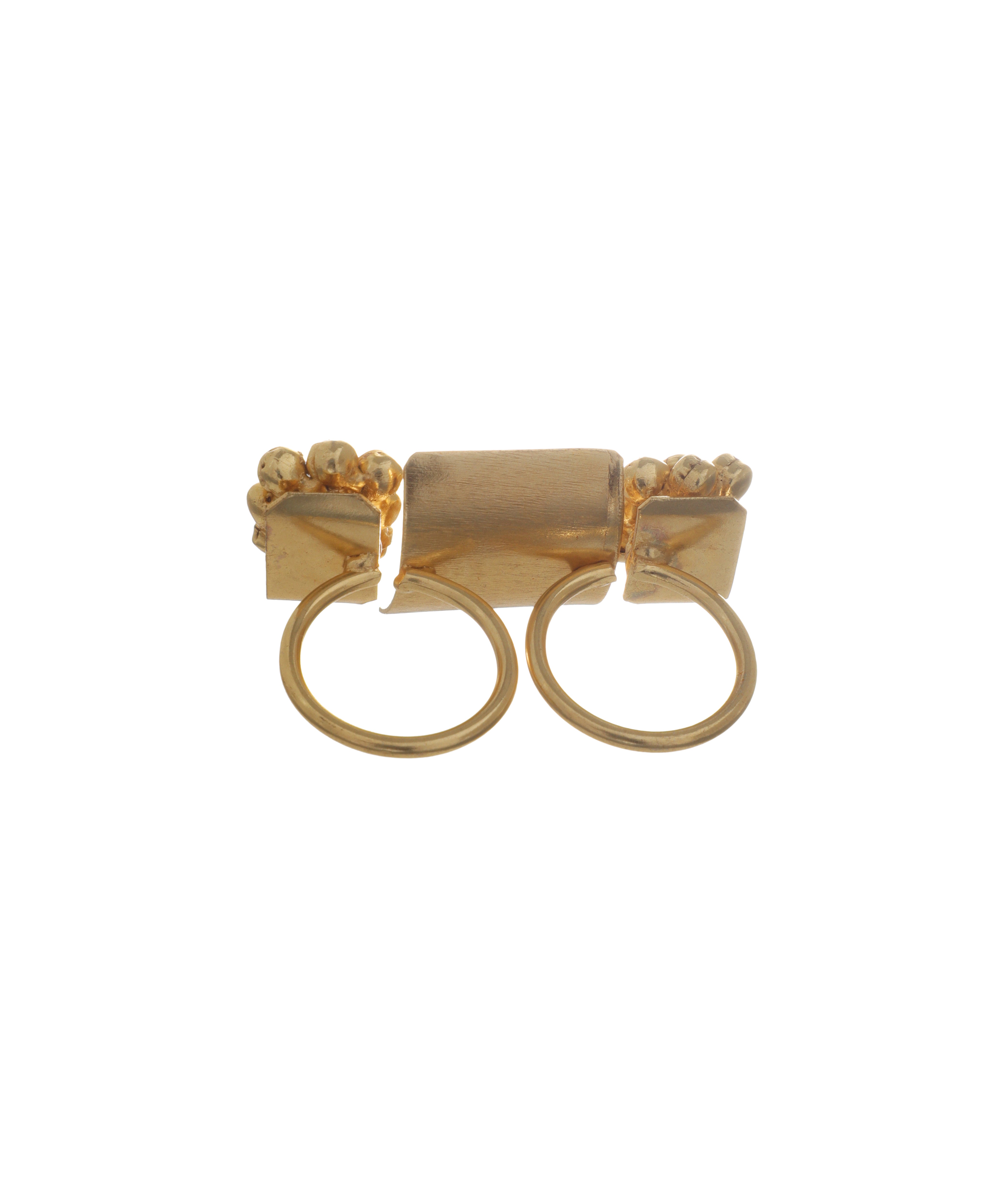 Bold Textured Bead & Faux Pearl Ethnic Double Finger Ring | Stylika