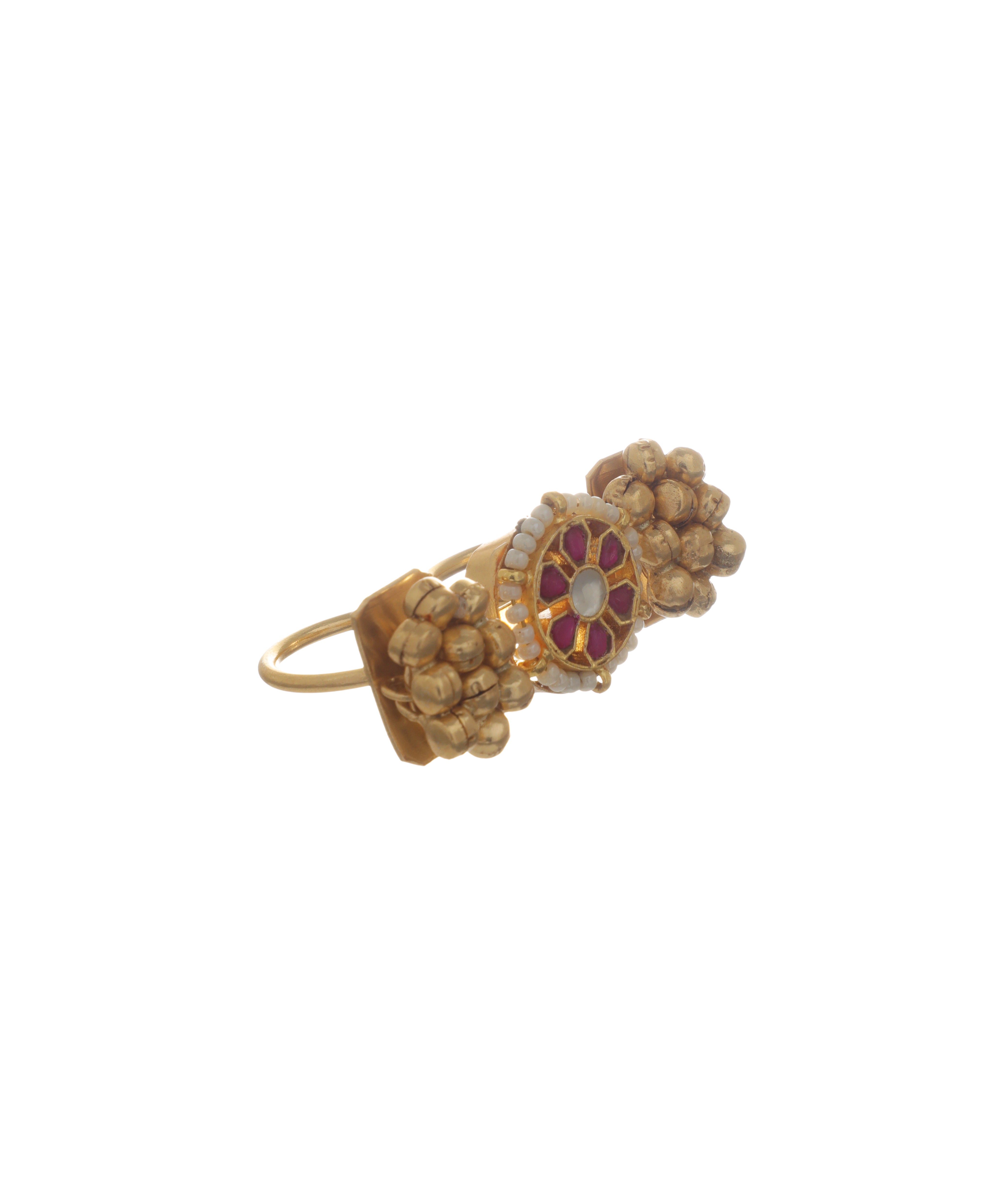 Floral Stone Cluster Ethnic Double Finger Ring | Stylika