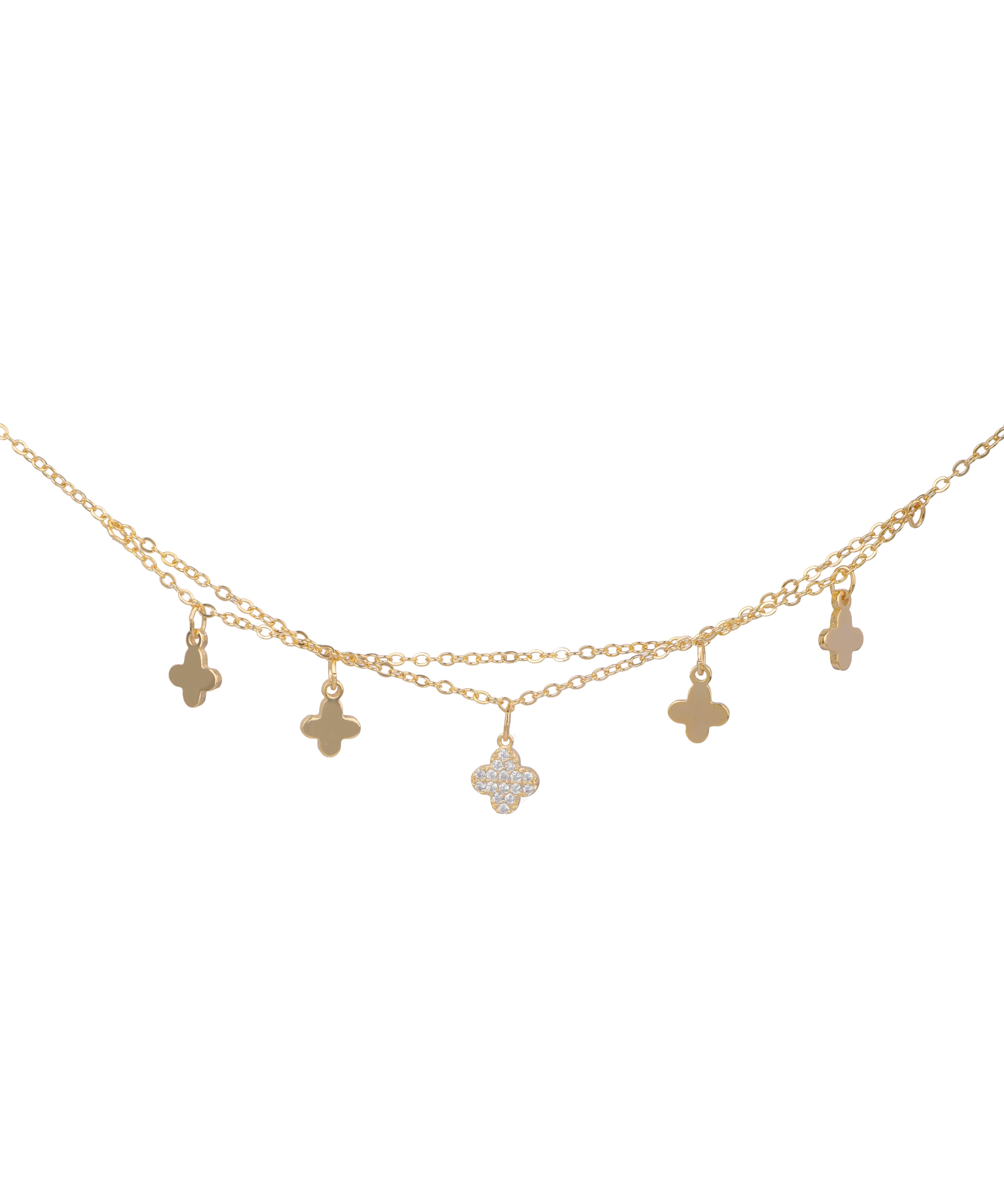 Double Chain Clover Charm Anklet | Stylika