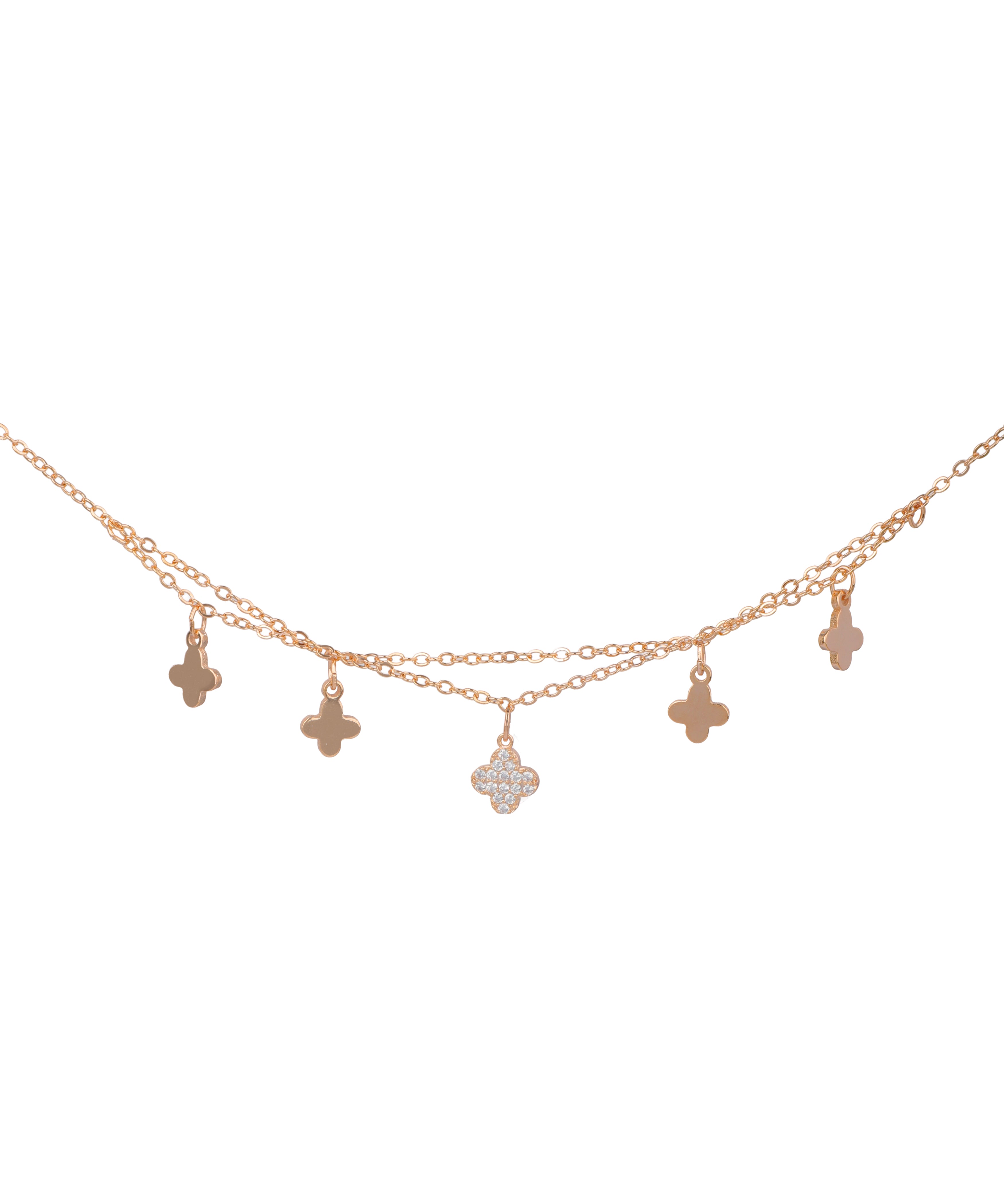 Double Chain Clover Charm Anklet | Stylika