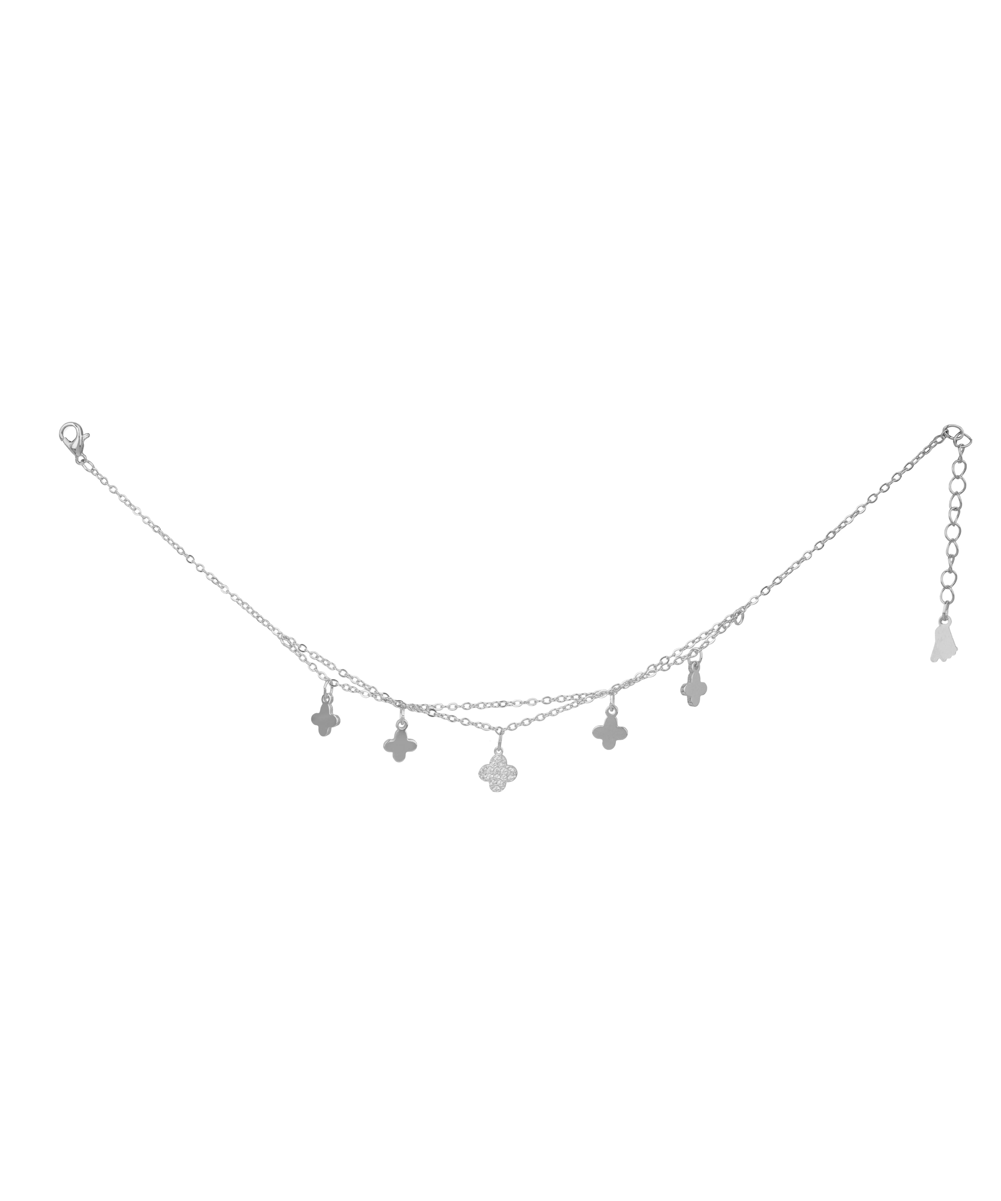Double Chain Clover Charm Anklet | Stylika