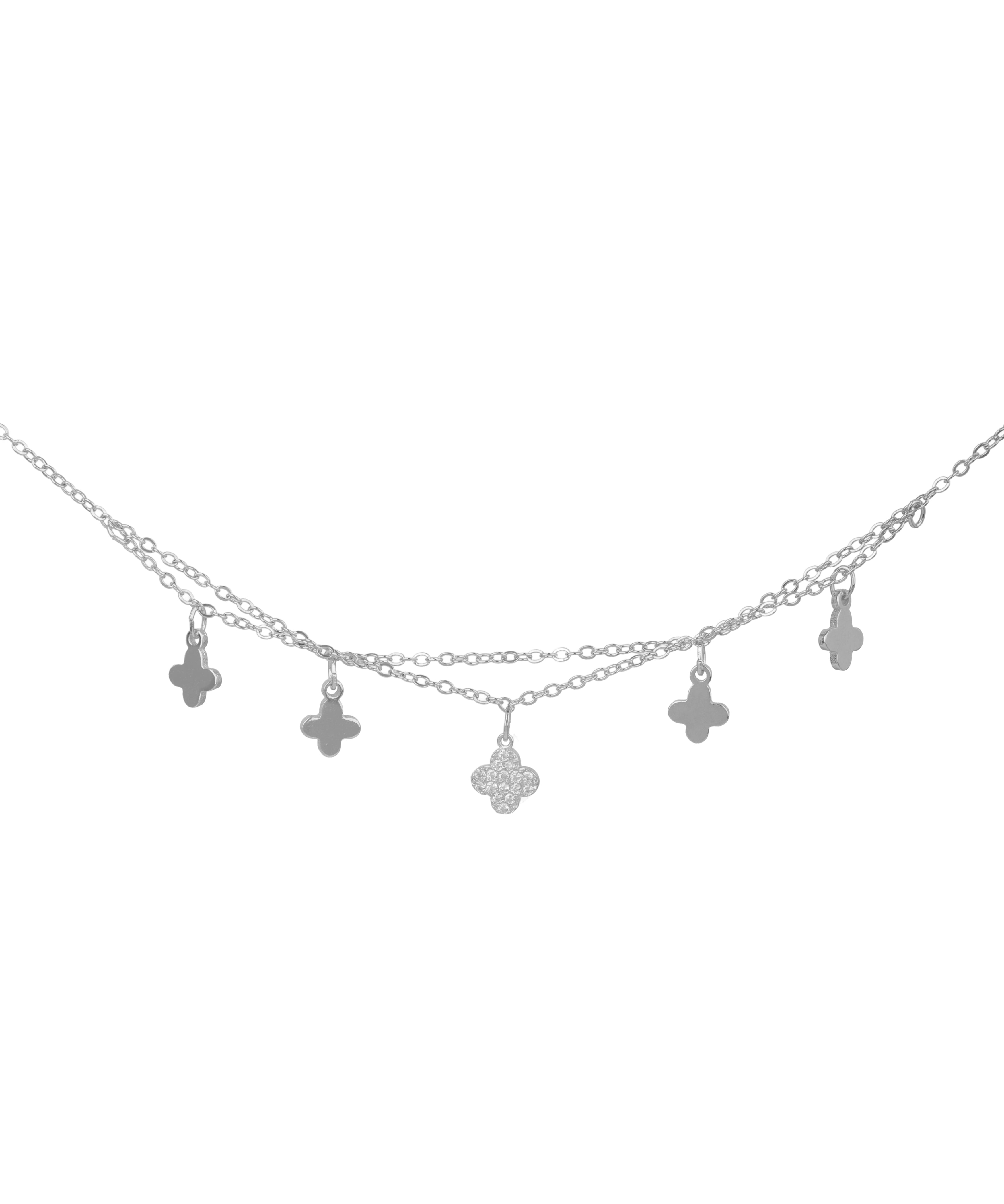Double Chain Clover Charm Anklet | Stylika