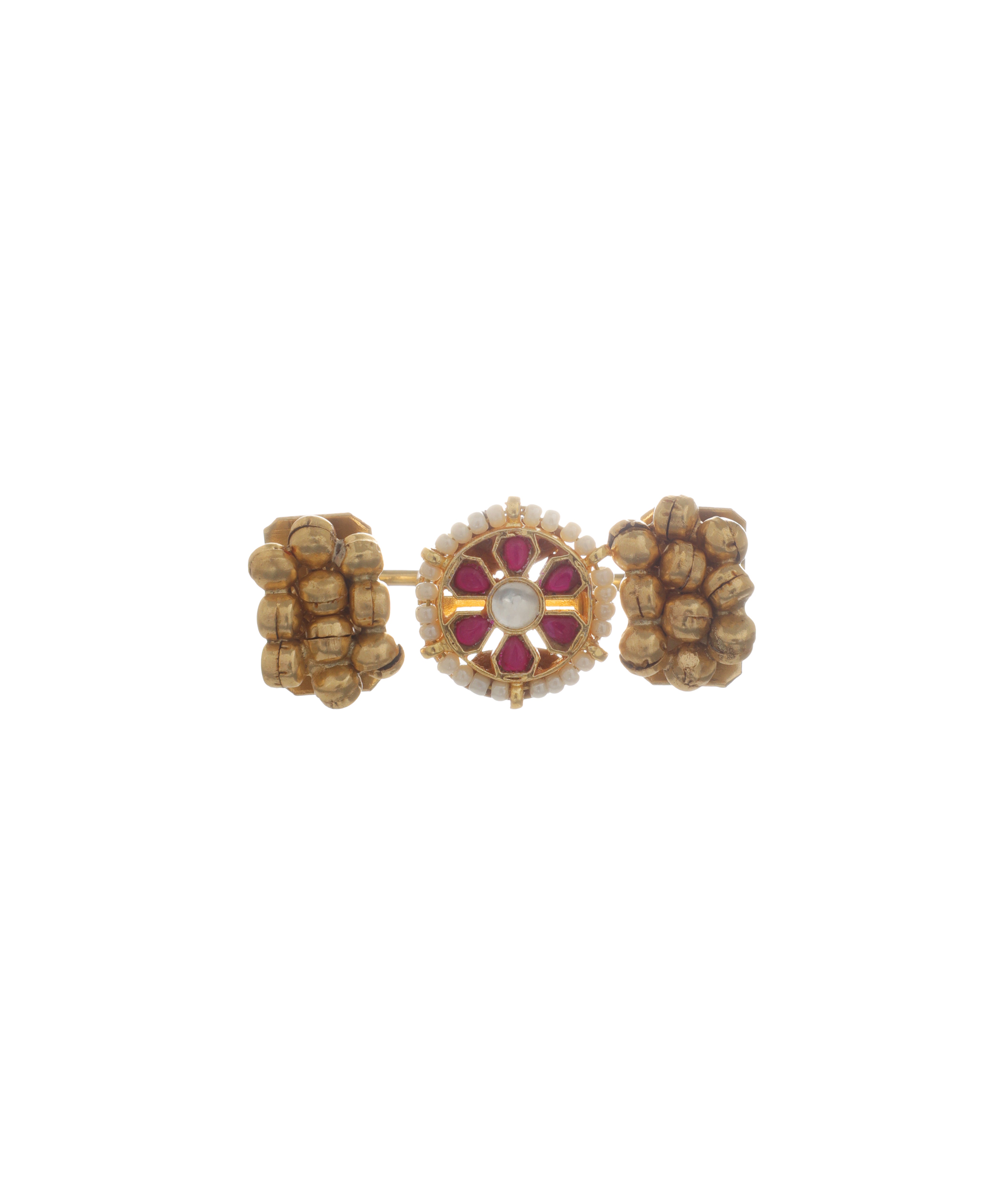 Floral Stone Cluster Ethnic Double Finger Ring | Stylika