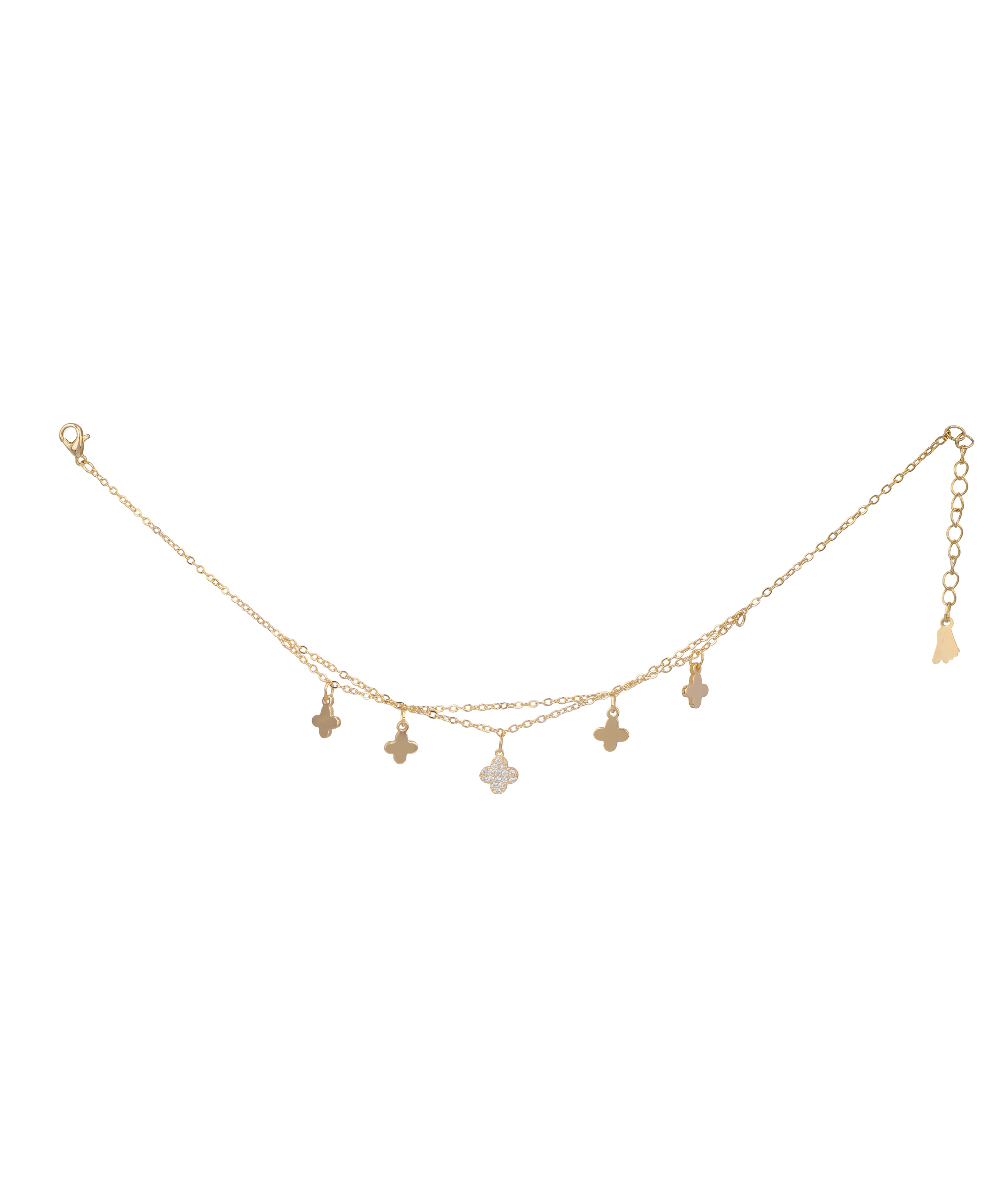 Double Chain Clover Charm Anklet | Stylika