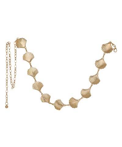 Waist chain featuring repeating shell motif elements