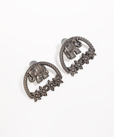 Statement Elephant & Floral Design Oxidised Earrings | Stylika
