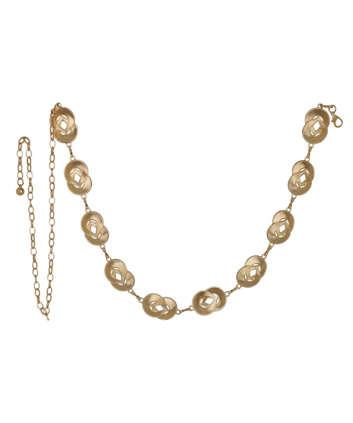Waist chain with a series of textured circular link motifs