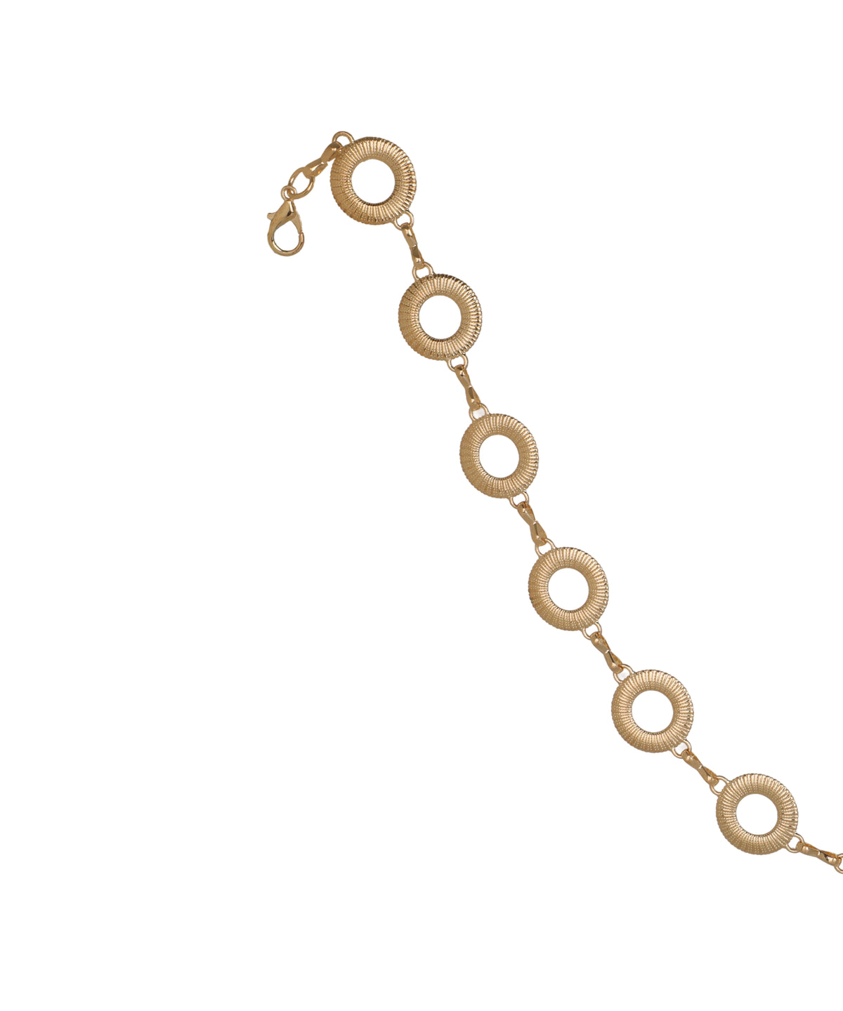 Waist chain with linked circular textured design elements