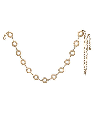 Waist chain featuring a series of textured circular links