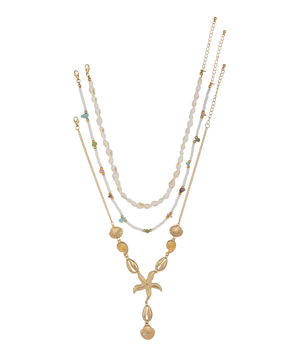 Layered Starfish and Seashell Multi Strand Necklace | Stylika