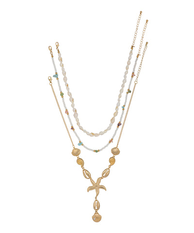 Layered Starfish and Seashell Multi Strand Necklace | Stylika