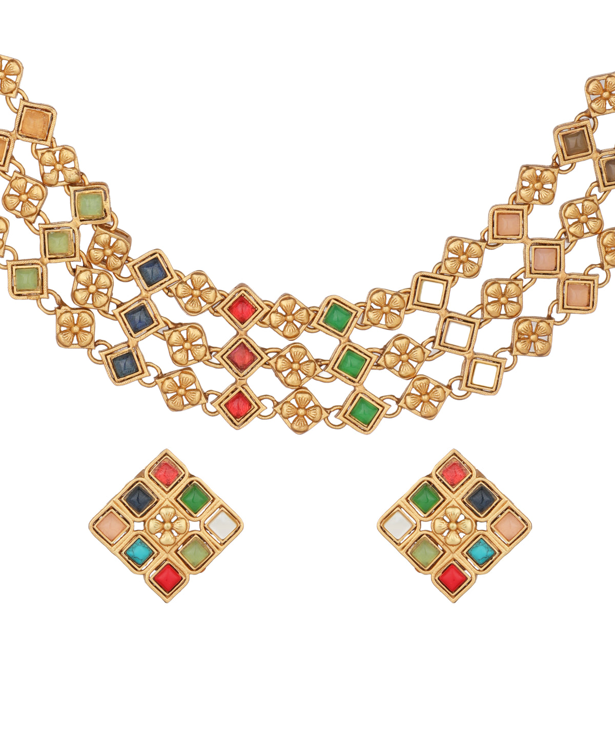 Phool Chaukat Link multicolour Necklace | Stylika