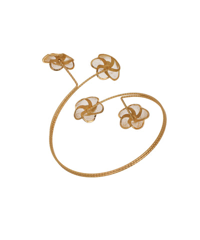 Ornate Floral Arm Cuff with Mesh Petals and Stones | Stylika