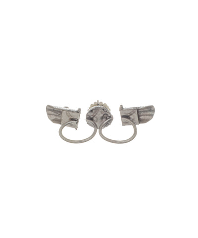 Handcrafted Floral Ghungroo Oxidised Double Finger Ring | Stylika