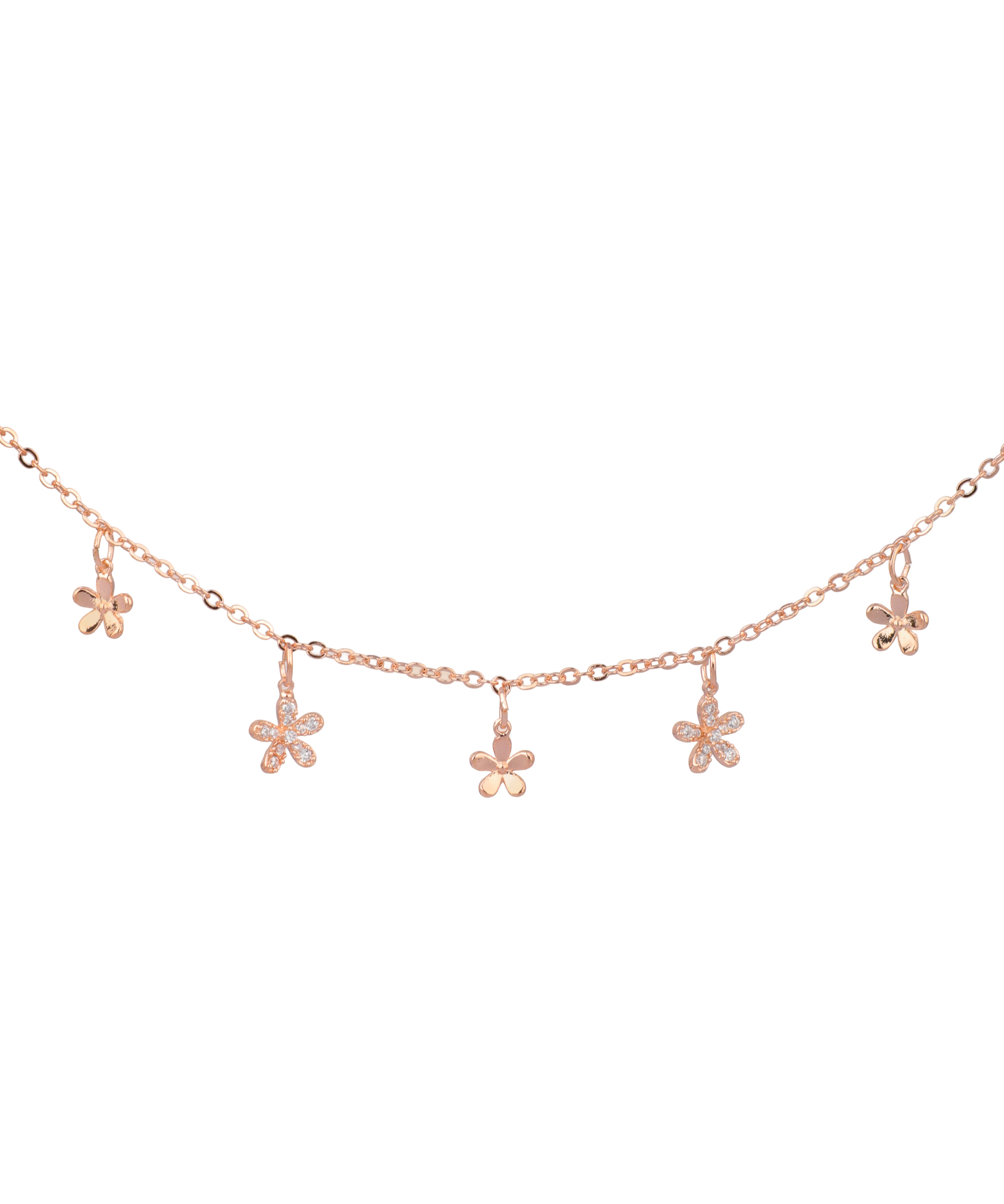 Floral Charm Drop Anklet in Gold-Tone Finish | Stylika