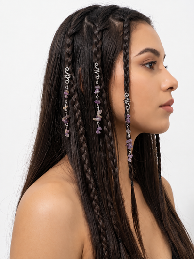 Purple Stone Chip Scroll Hair Braidlet | Stylika