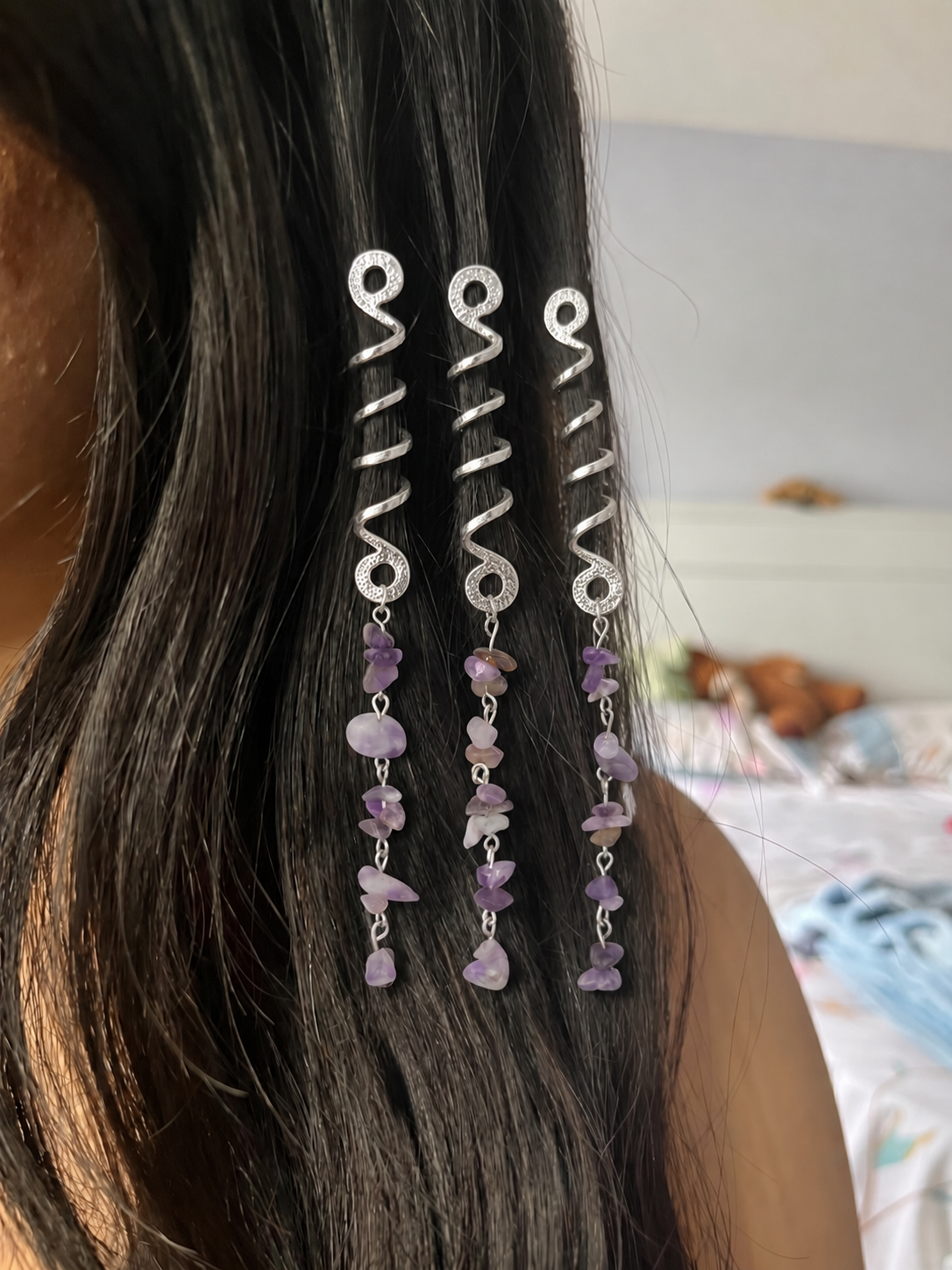 Long Spiral Purple Stone Chip Hair Braidlet | Stylika