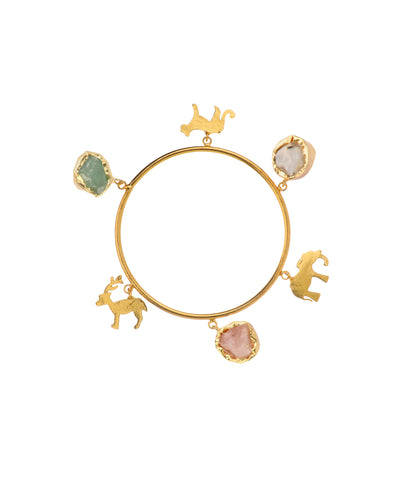 Animal Charm Uncut Rough Stone Bangle Bracelet | Stylika