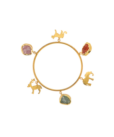 Animal Charm Uncut Rough Stone Bangle Bracelet | Stylika