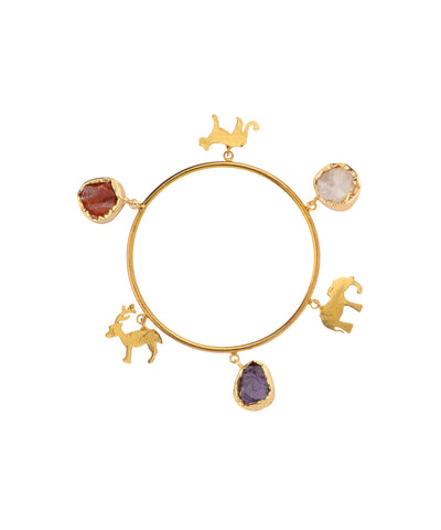 Animal Charm Uncut Rough Stone Bangle Bracelet | Stylika