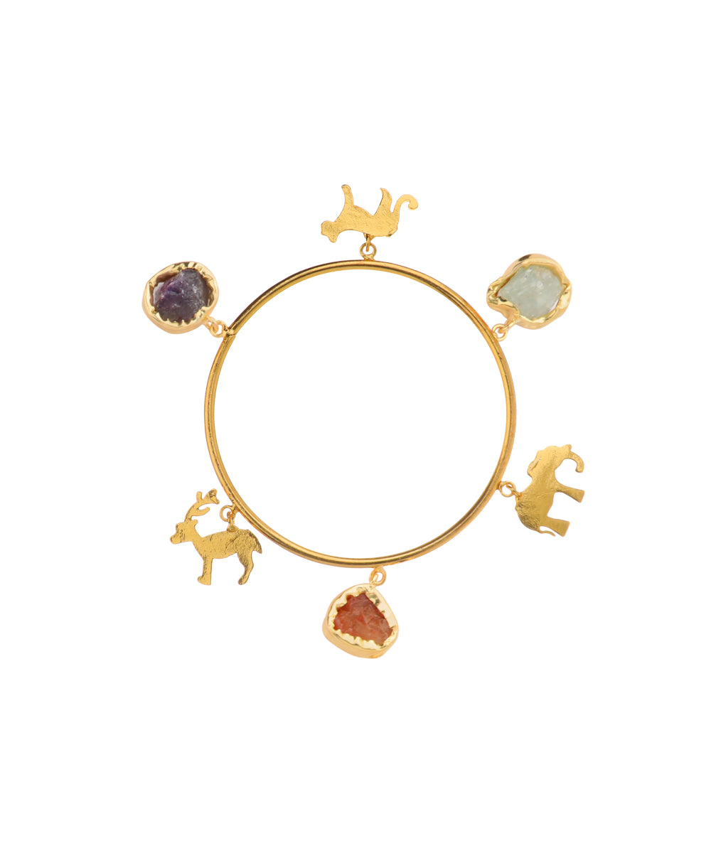 Animal Charm Uncut Rough Stone Bangle Bracelet | Stylika