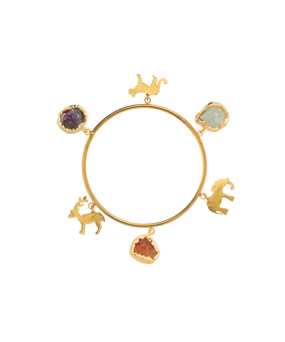 Animal Charm Uncut Rough Stone Bangle Bracelet | Stylika