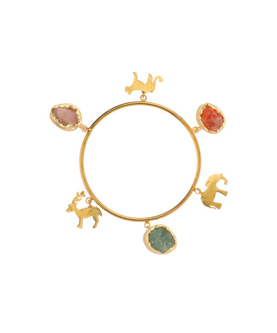 Animal Charm Uncut Rough Stone Bangle Bracelet | Stylika