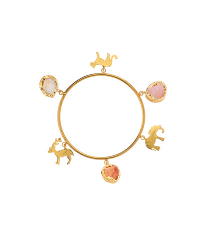 Animal Charm Uncut Rough Stone Bangle Bracelet | Stylika