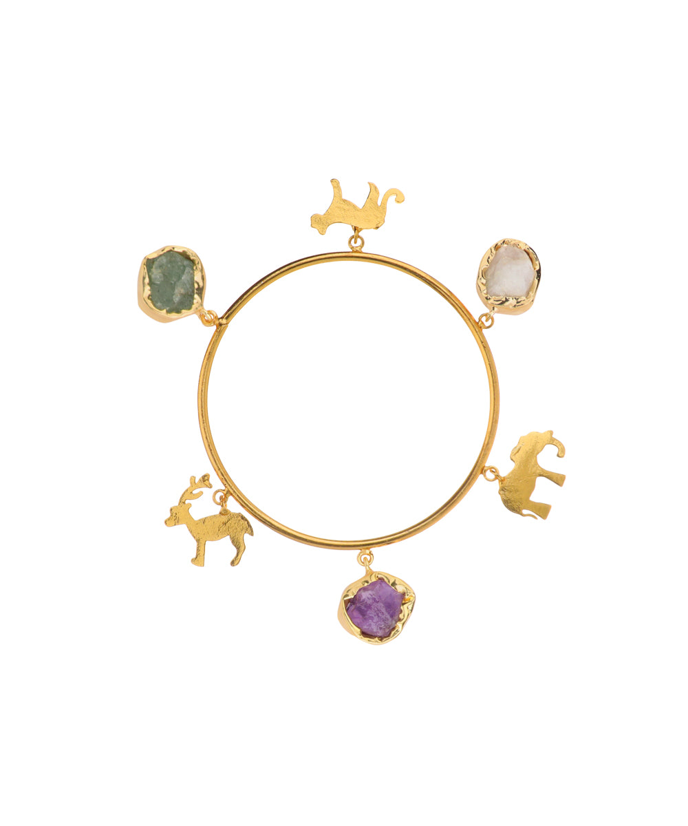 Animal Charm Uncut Rough Stone Bangle Bracelet | Stylika