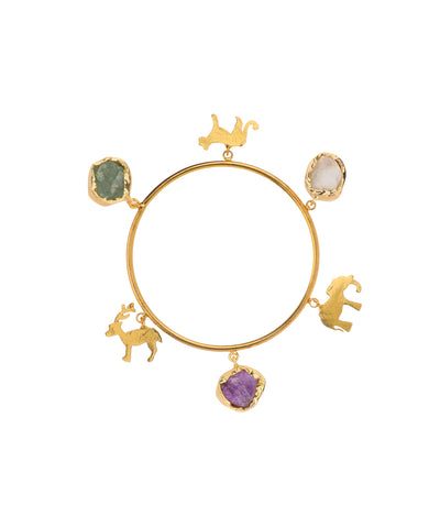 Animal Charm Uncut Rough Stone Bangle Bracelet | Stylika