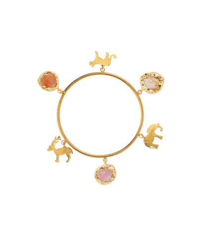 Animal Charm Uncut Rough Stone Bangle Bracelet | Stylika
