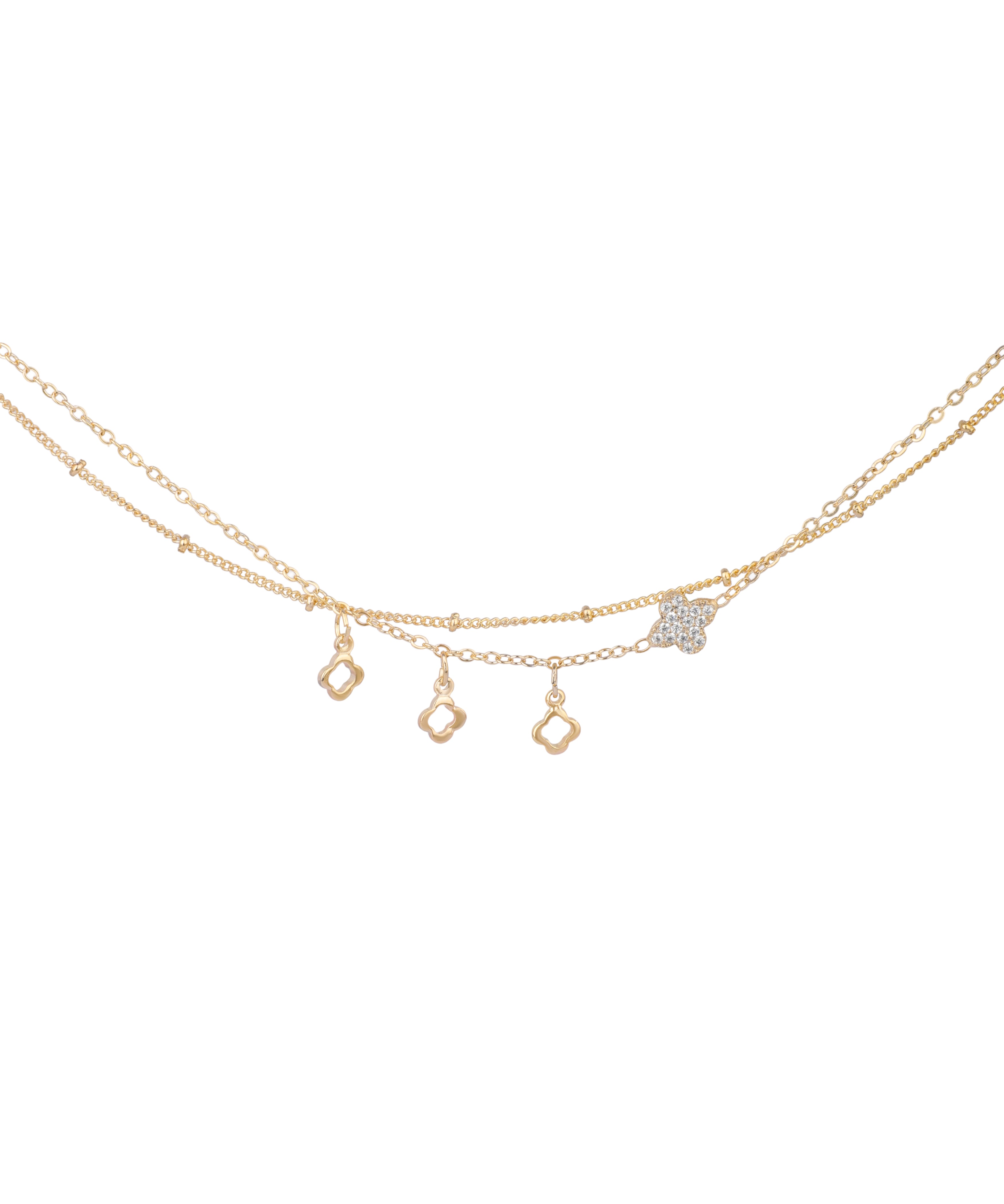 Layered Clover Charm Anklet | Stylika