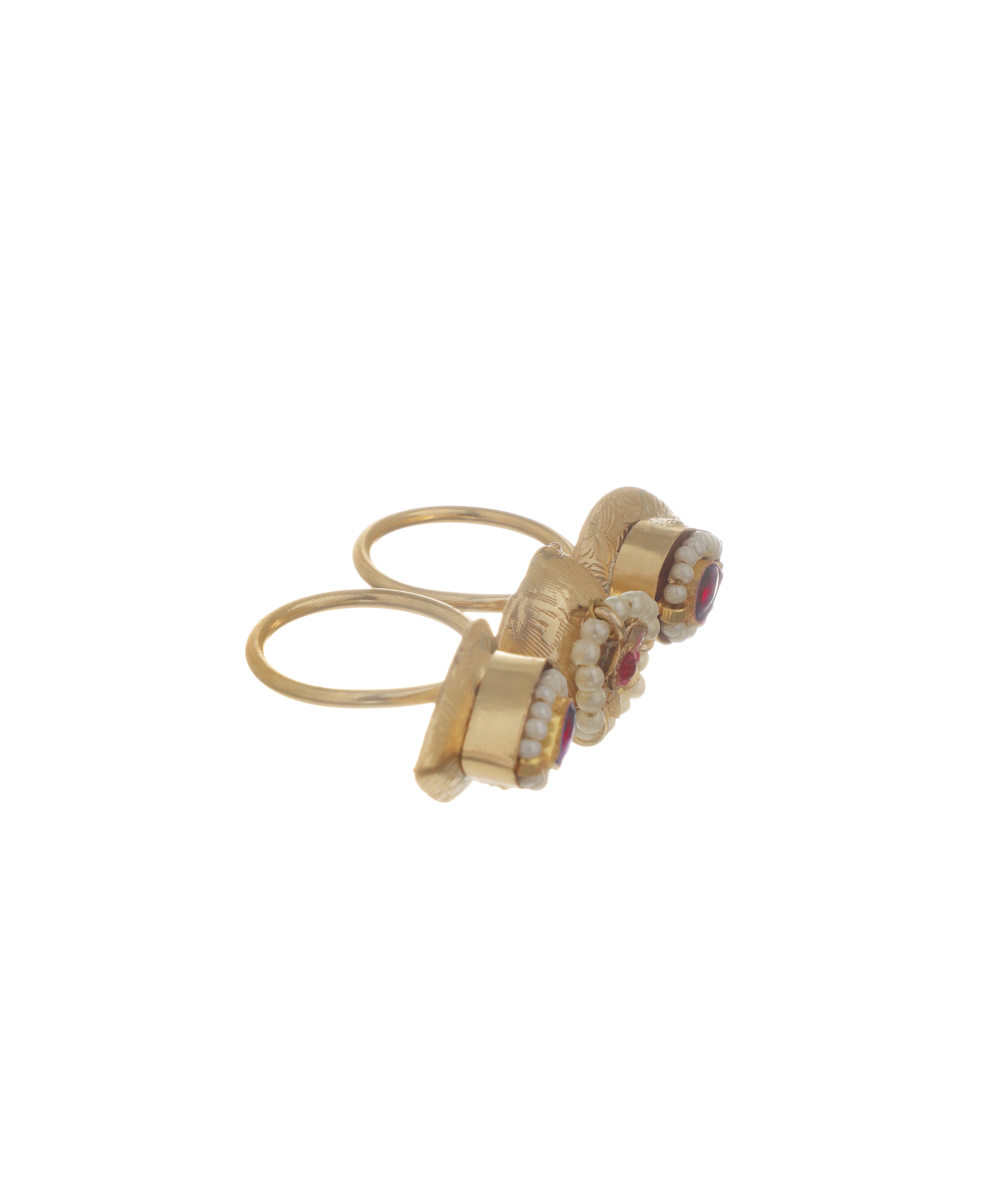 Floral Teardrop Ethnic Double Finger Ring | Stylika