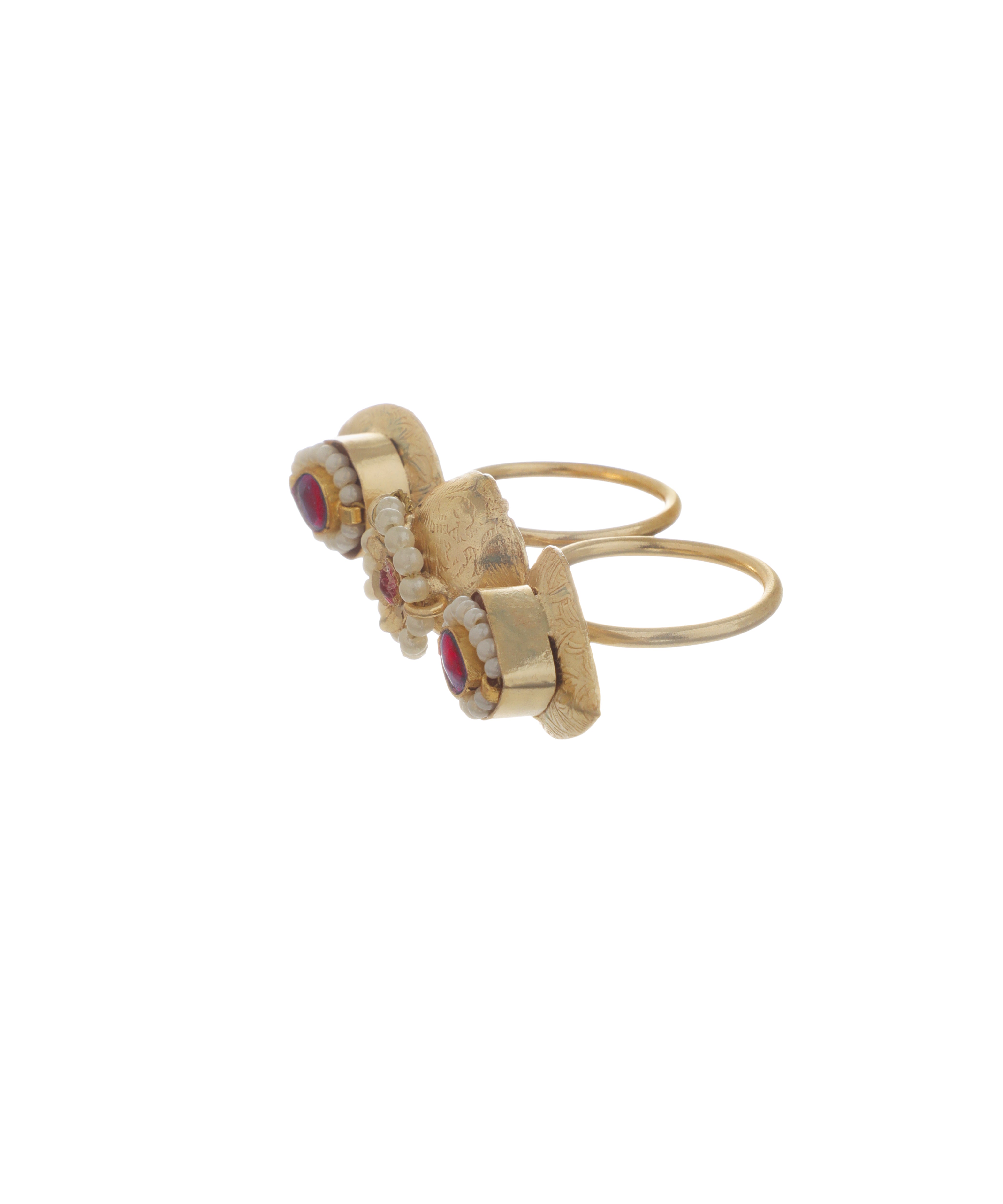 Floral Teardrop Ethnic Double Finger Ring | Stylika