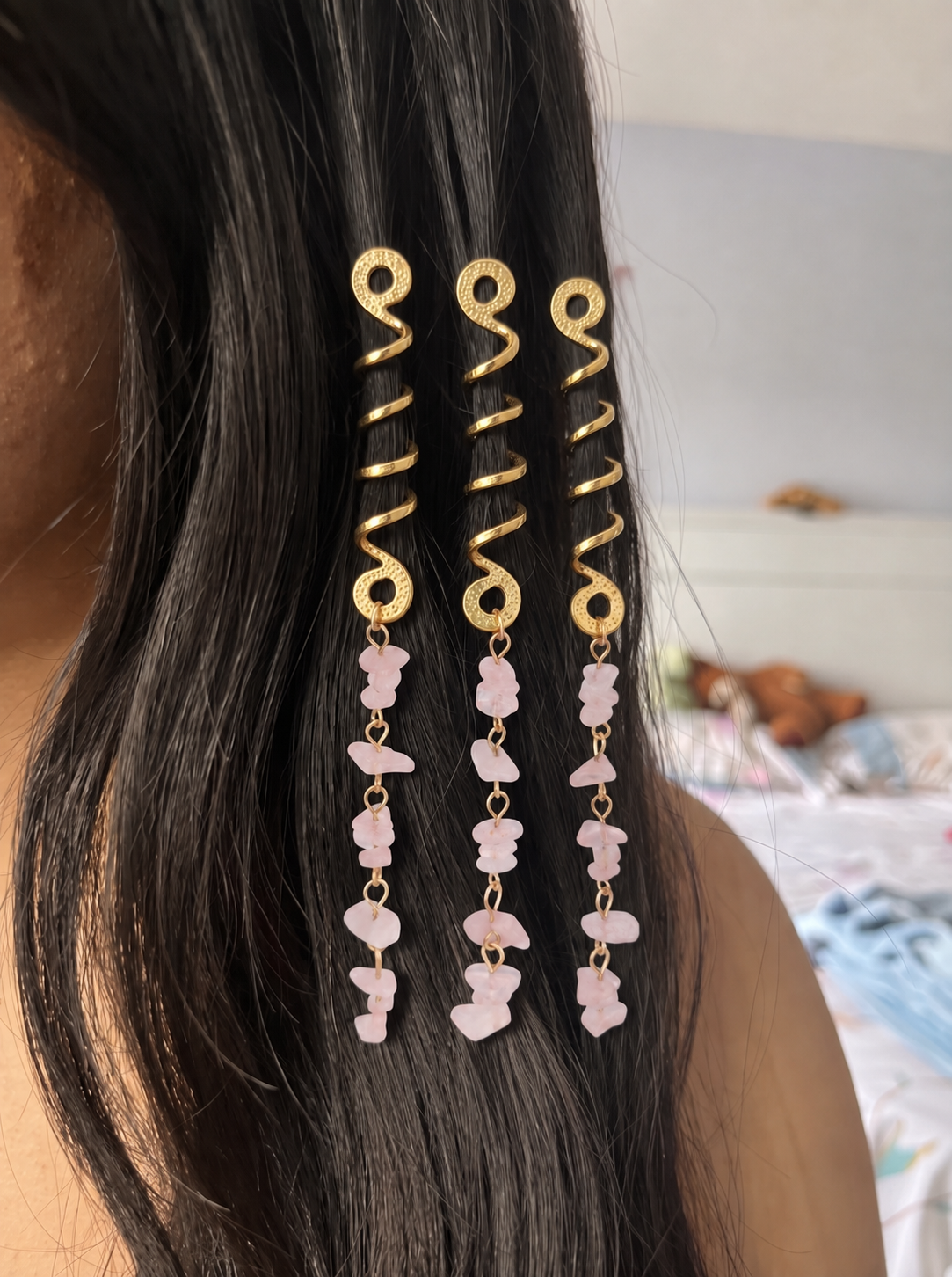 Long Spiral Pink Stone Chip Hair Braidlet | Stylika