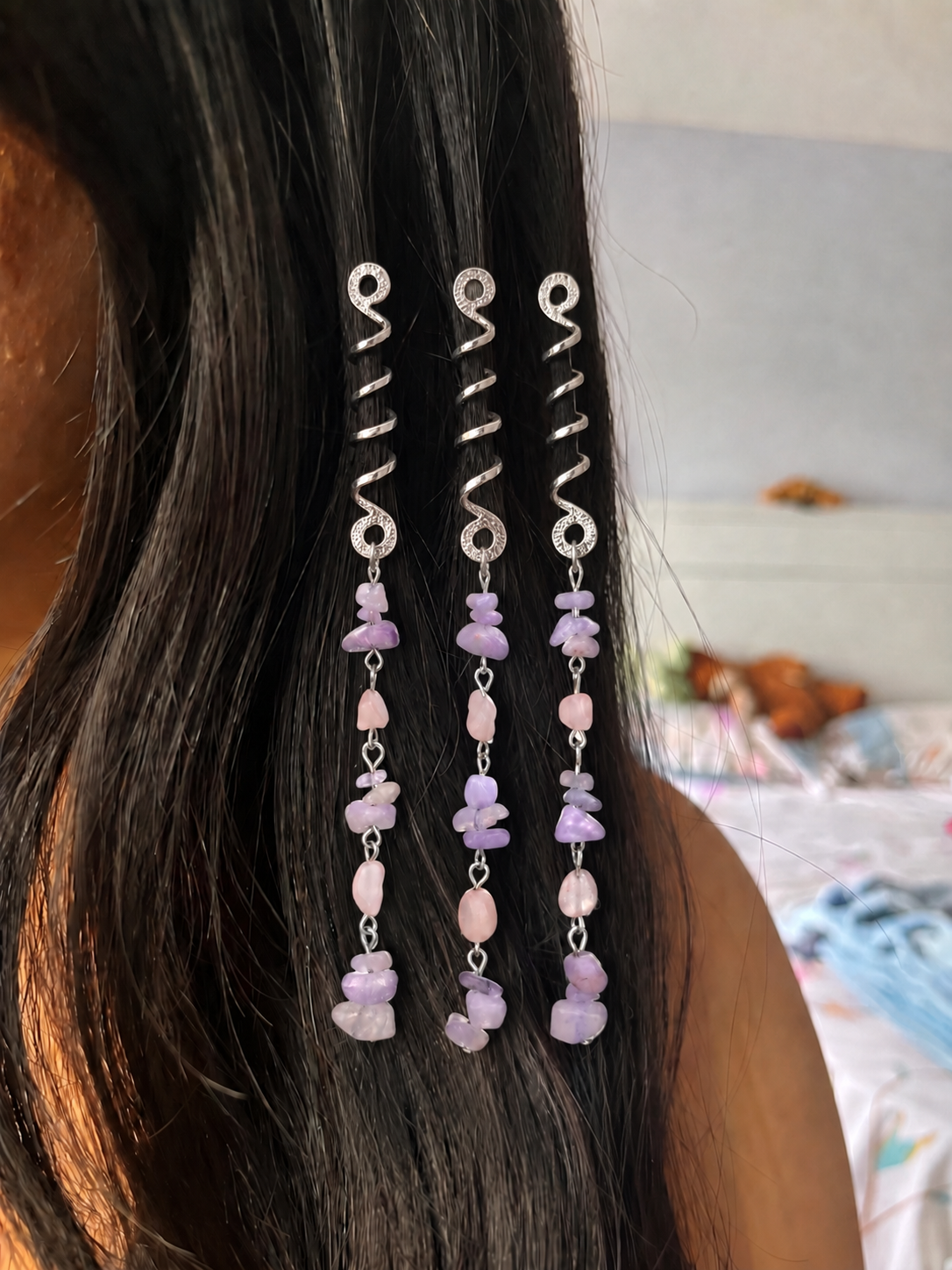 Long Spiral Muted Stone Chip Hair Braidlet | Stylika