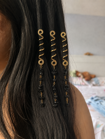 Long Spiral Black Stone Chip Hair Braidlet | Stylika