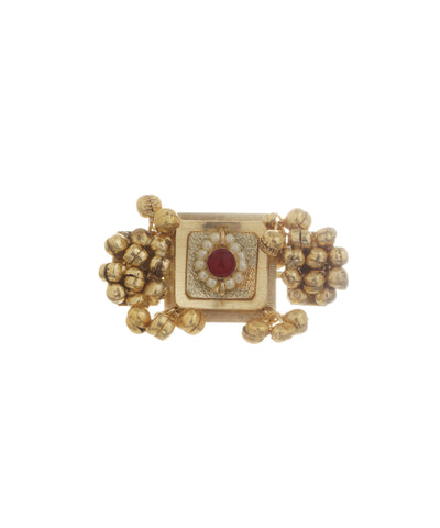 Statement Square Ethnic Double Finger Ring | Stylika