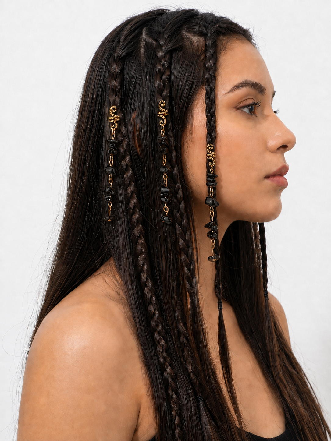 Black Stone Chip Scroll Hair Braidlet | Stylika