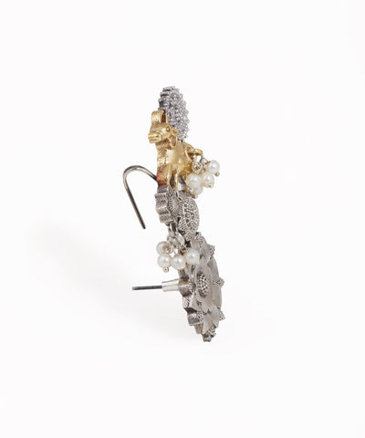 Traditional Oxidised Bull Floral Drop Earrings | Stylika