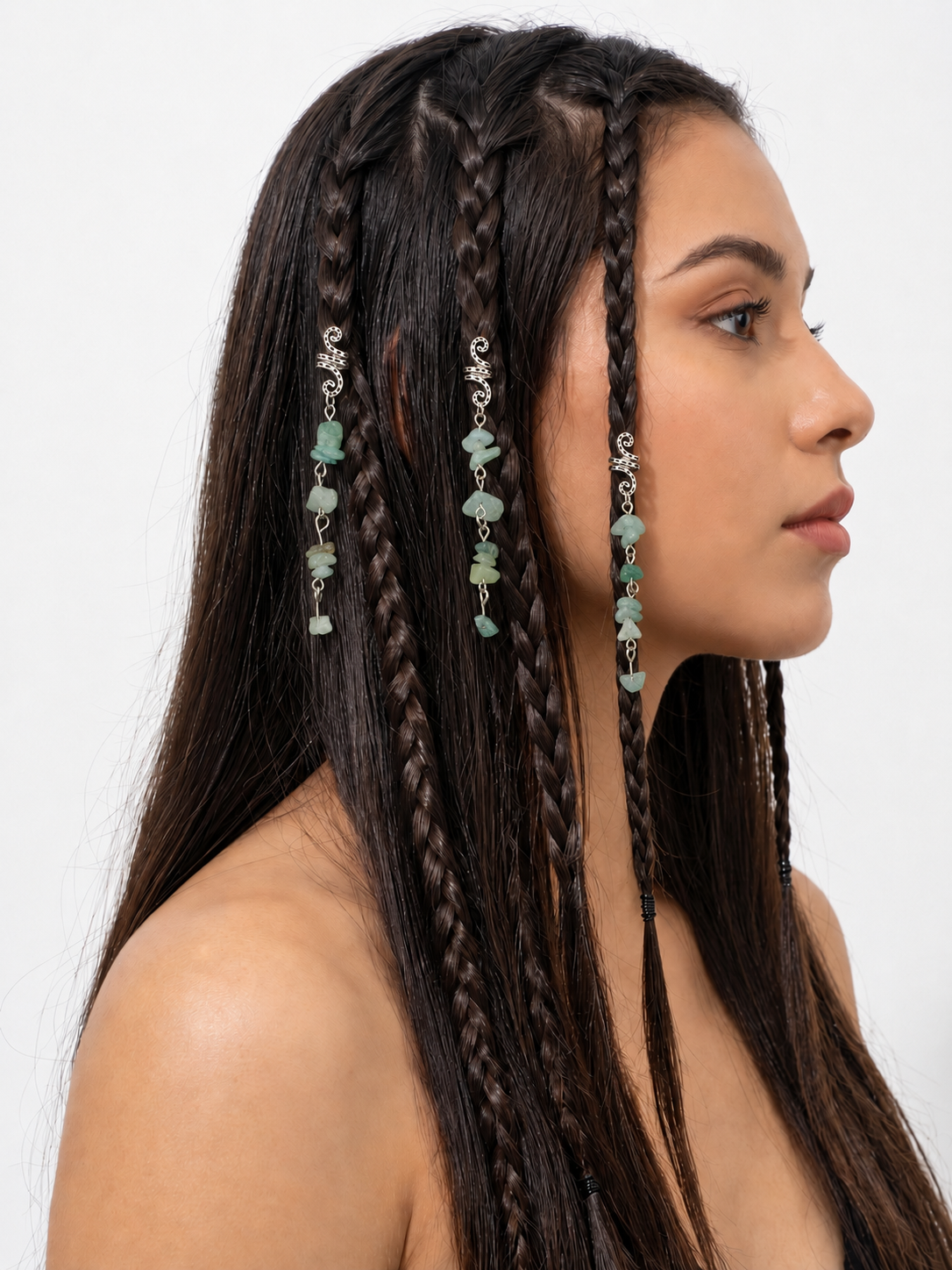 Mint Stone Chip Scroll Hair Braidlet | Stylika
