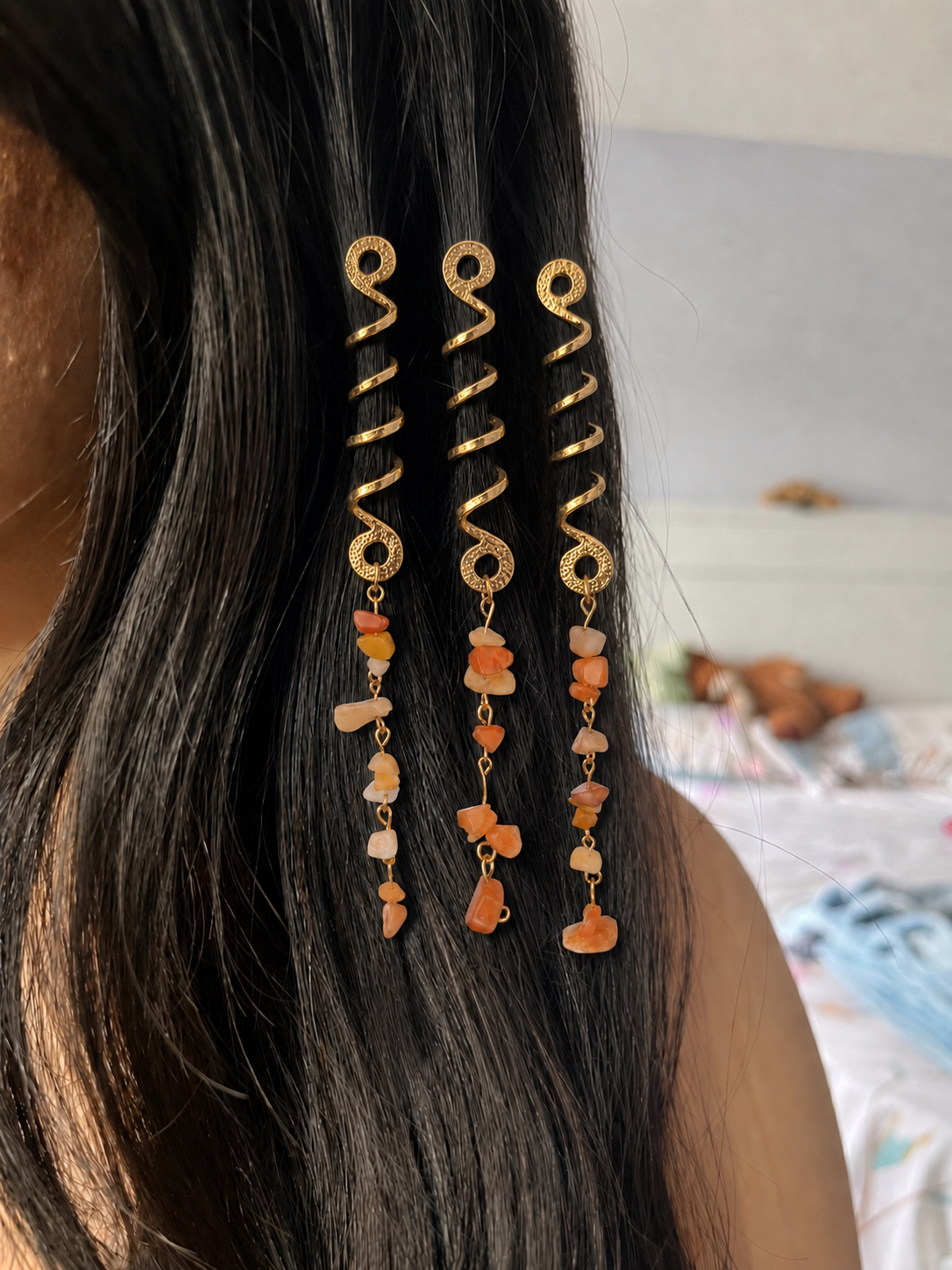 Long Spiral Orange Stone Chip Hair Braidlet | Stylika